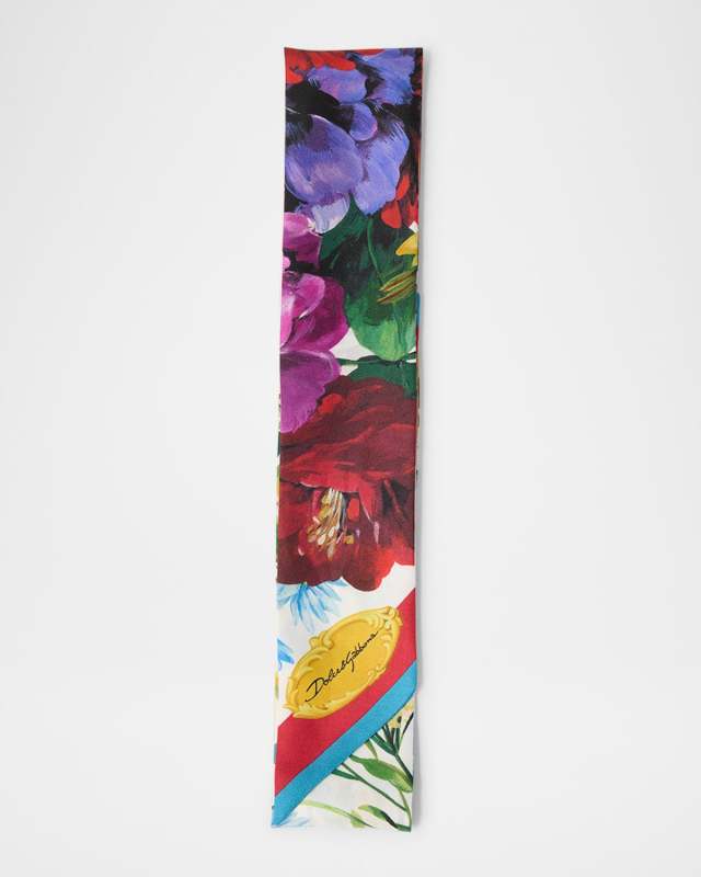 Floral Silk Twill Skinny Scarf